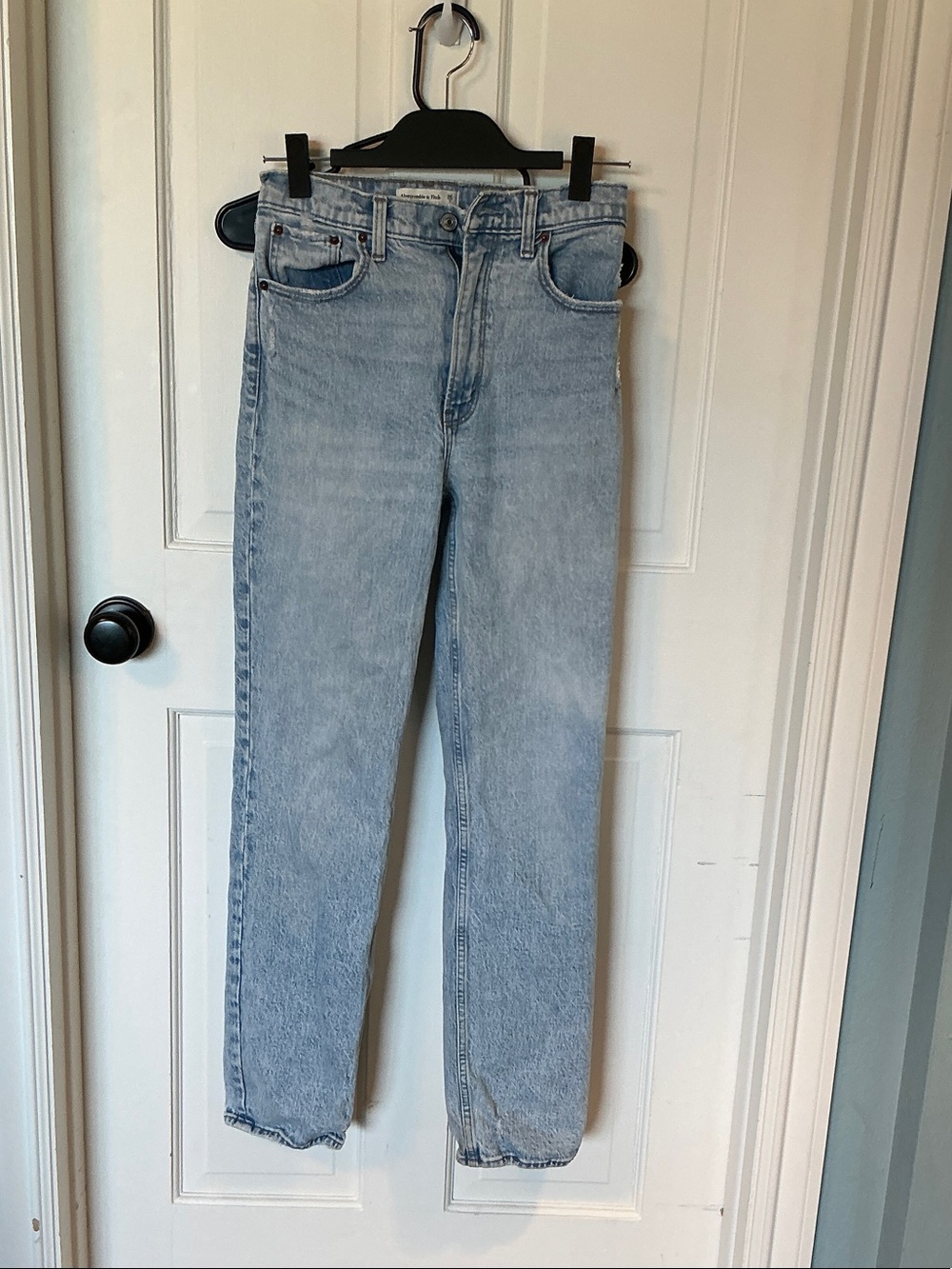 High rise straight leg jeans.